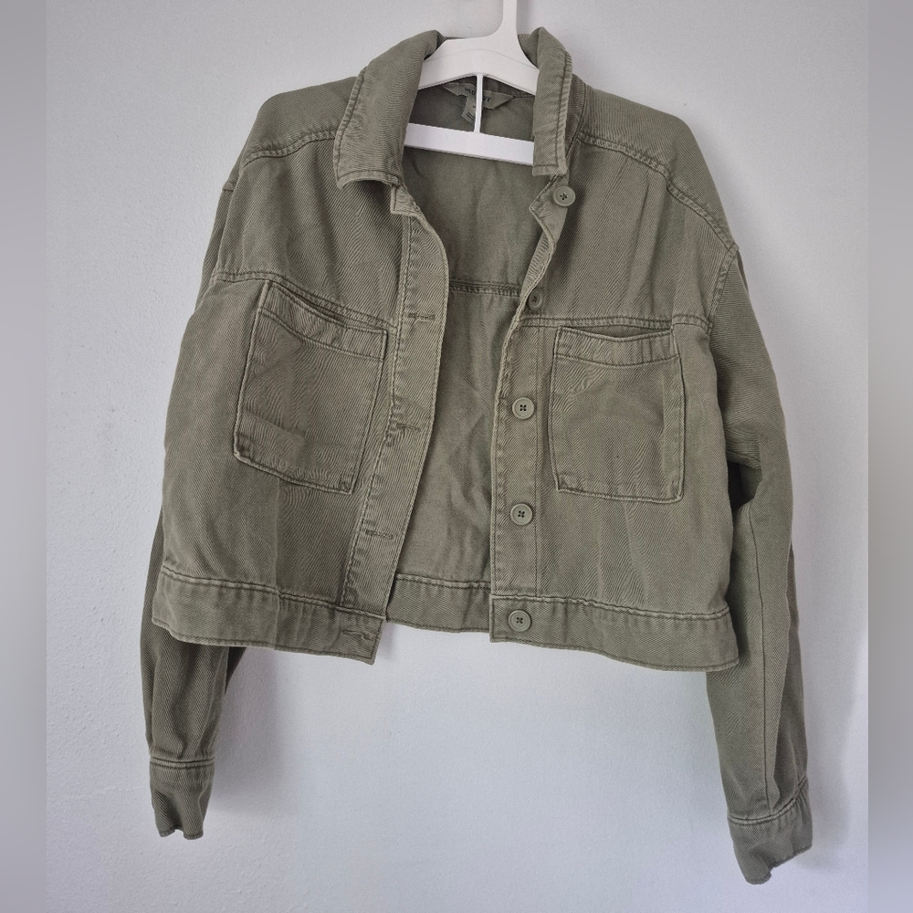 Old Navy Army Forest Green Cropped Denim Jacket